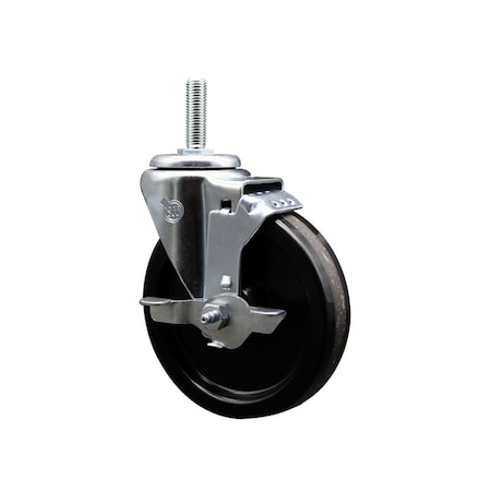 Service Caster 5 Inch Phenolic Wheel Swivel 58 Inch Threaded Stem Caster with Brake SCC SCC-TS20S514-PHR-TLB-58212